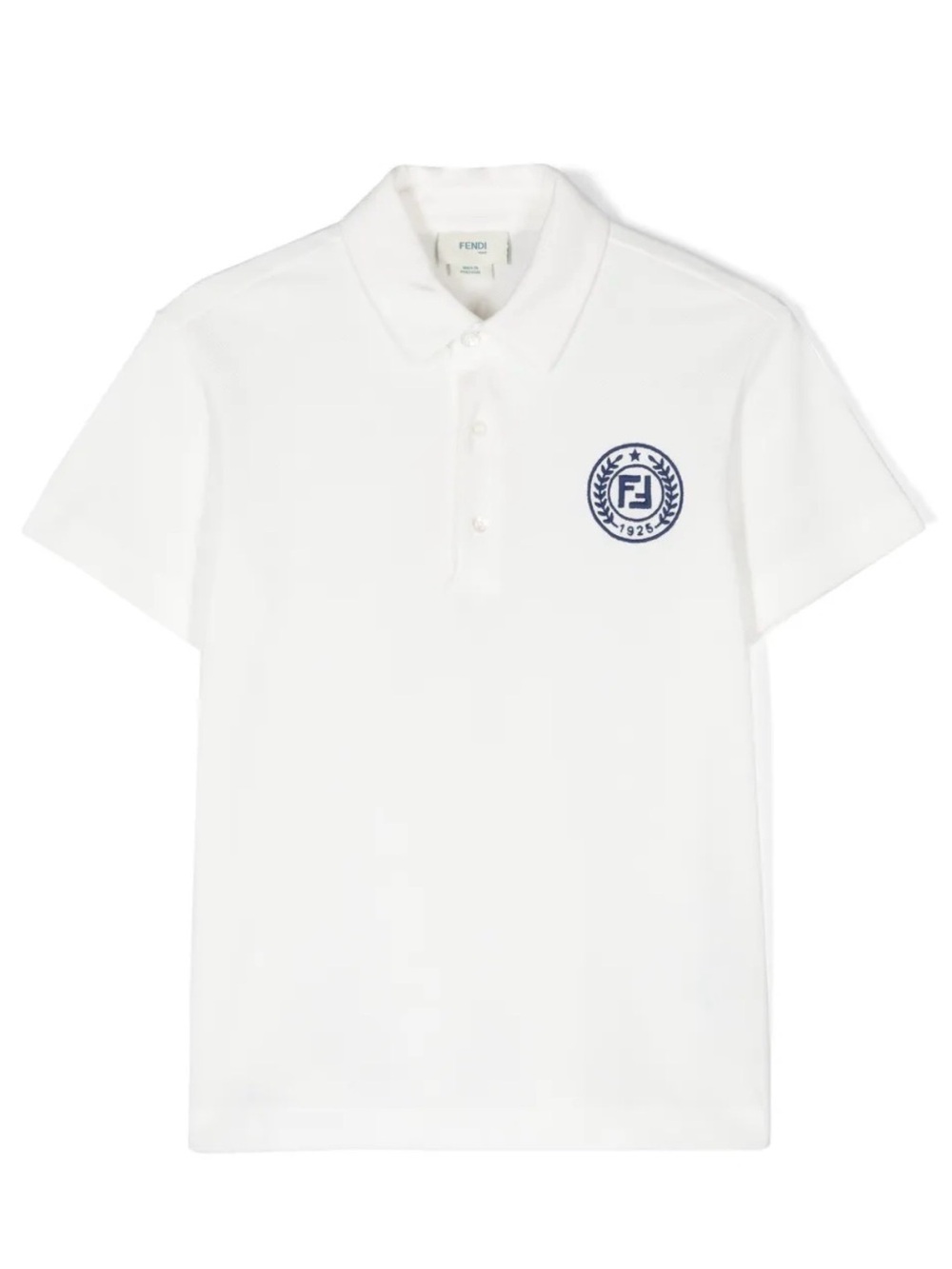 Fendi Kids White Polo with Navy Embroidered Crest Patch